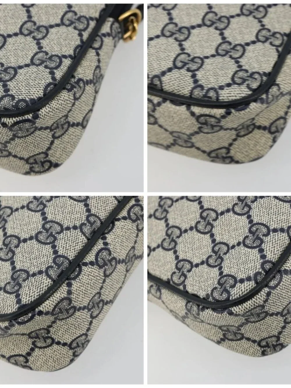 GUCCI GG Supreme Shoulder Bag PVC Navy Gold 97 02 068 Auth 181211